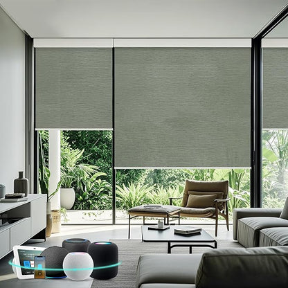 Aprilsmart Motorized Blinds with Remote,Light Filtering Motorized Roller Shades Work with Apple Homekit,Alexa,SmartThings,Google Home,Customize Blinds(TREEBARK GREY-73)
