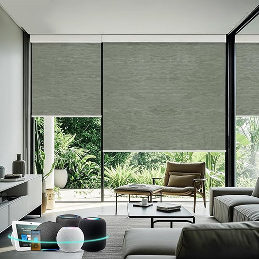 Aprilsmart Motorized Blinds with Remote,Light Filtering Motorized Roller Shades Work with Apple Homekit,Alexa,SmartThings,Google Home,Customize Blinds(TREEBARK GREY-73)