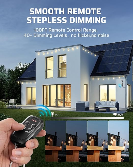 DEWENWILS Outdoor Dimmer for String Lights, Smart Dimmer Plug with Remote, Compatible with Alexa & Google Home, Waterproof, 100FT Range, Remote Dimming for Dimmable LED/Tungsten Bulbs