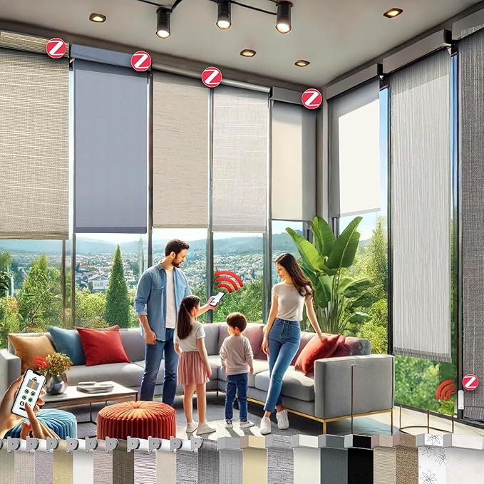 HILADUO Custom Motorized Light Filtering Roller Shades – Smart Electric Blinds Work with Apple Home, Alexa & Google Home, < 1% Openness Factor Fabric (20"-105" Width)