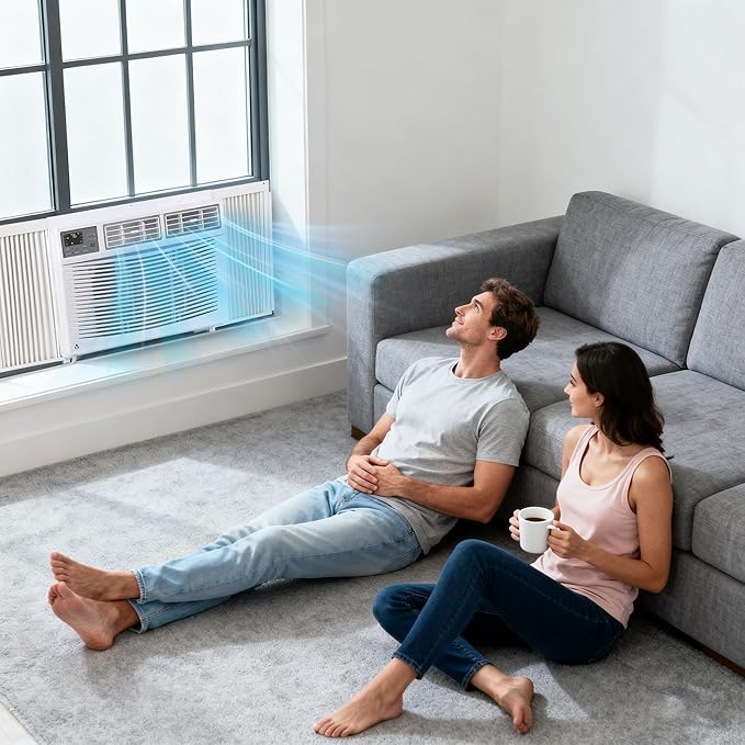12000 BTU Window Air Conditioner, Smart WiFi AC Unit with Remote & App Control, Heavy Duty Cooling for Large Rooms up to 550 Sq. Ft., Energy Saving Mode, 4-Way Air Direction, White