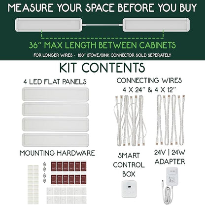 4 x Flat Panel LED Light Kit - Plug-in - Smart Under Cabinet Lighting - Super-High-Output - 478 lm Per Panel - 2700K-6500K - 95 CRI - Works with Alexa, Google, Apple - Matter Certified
