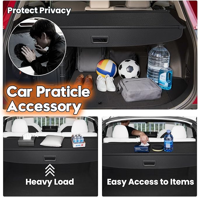 Powerty Retractable Cargo Cover for Toyota RAV4 2019-2025, Carbon Fiber Trunk Cover for RAV4 Privacy Screen Rear Security Shade for RAV4 Accessories