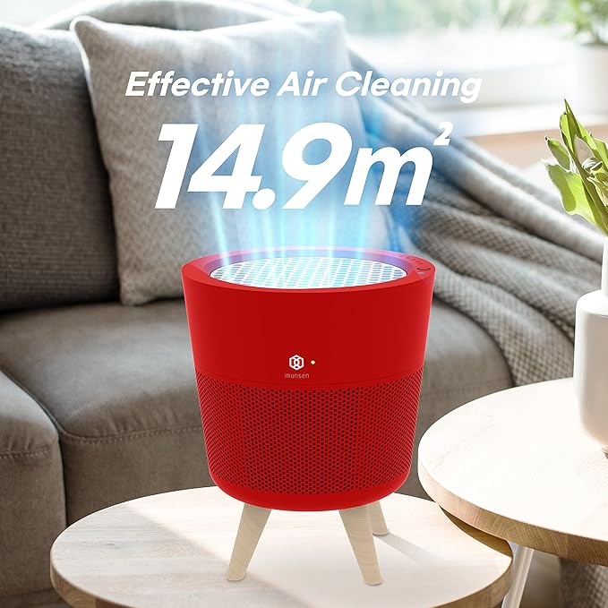 IMUNSEN M-002R HEPA Air Purifier with H13 True HEPA Filter, Cypress Wood Filter, Auto Sleep Mode, Filters 99.97% Pollen, Smoke, Perfect for Office and Bedroom, Made in Korea - Red