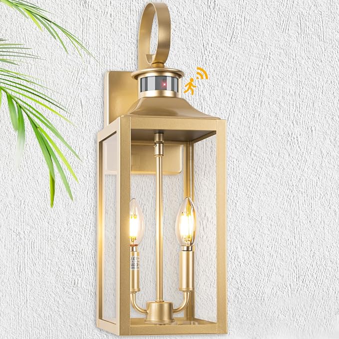 20" Motion Sensor Outdoor Light, Dusk to Dawn Farmhouse Porch Wall Lanterns