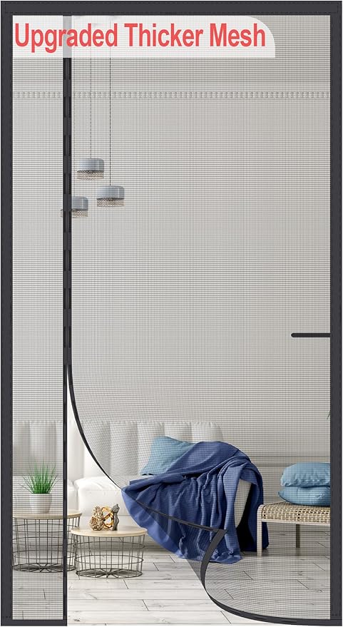 Upgraded Magnetic Screen Door Thicker 255g/㎡ Reinforced Mesh,Reversible Left Right Side Opening,Fit Door Size 38 x 82 Inch,Retractable Door Screen Magnetic Closure,Door Curtain for Single Front Door