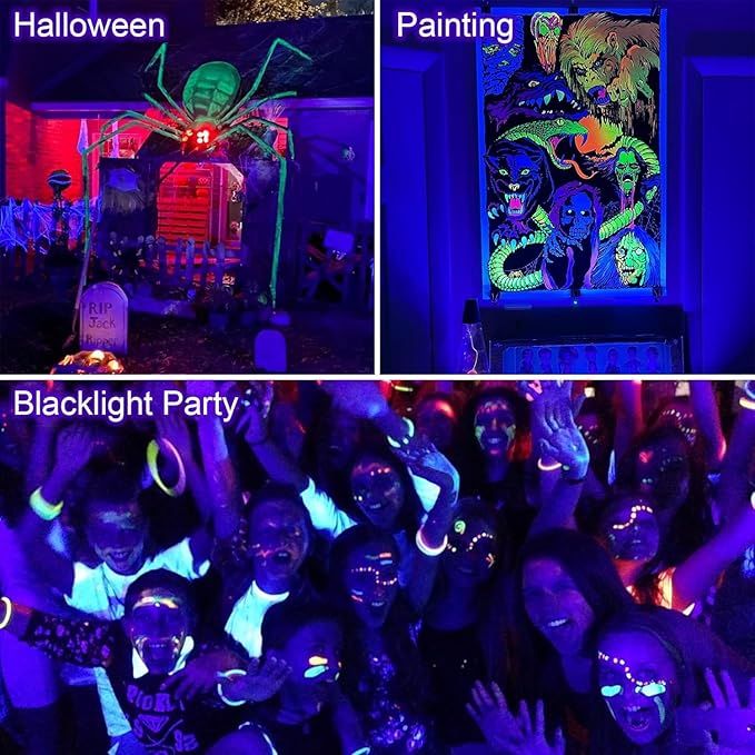 2-Pack UV Black Light Bars 45W, 395NM LED Blacklights for Glow Party, Body Paint, Halloween, Fluorescent Posters, Birthday Decor, IP66 Waterproof