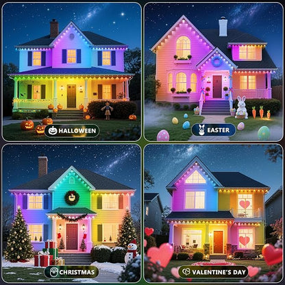 LETIANPAI 200FT Permanent Outdoor Lights,RGB Eaves Lights with App Control Remote,DIY Scene Modes IP67 Waterproof Outdoors Under Eave Lighting,Outdoor Light for Garden Decor