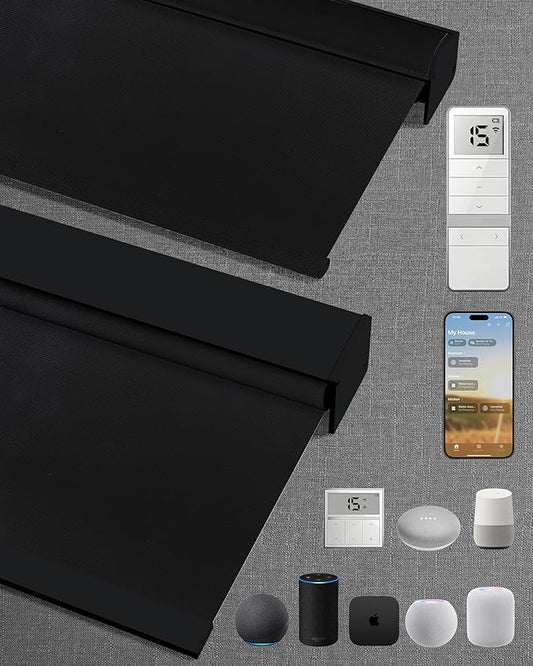 Motorized Blinds with Remote: Kincmo 100% Blackout Roller Shades Work with Apple Homekit,Alexa,Google Home, Customized Electric Blinds with App,Voice Control (100% Blackout Pure Black)