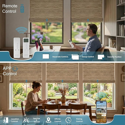 Motorized Roman Woven Woods Shades Work with HomeKit/Alexa/Google Home, Cordless Motorized Roman Shades,Electric Roman Blinds Custom Size,Crocheting Chestnut