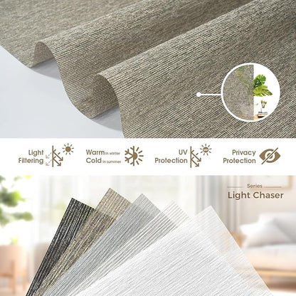 HeyBlinds Motorized Blinds with Remote, Smart Roller Shades with App & Voice Control, Work with Alexa Google HomeKit, Light Filtering Custom Shades for Living Room Office (Light Chaser-Coffee LF)
