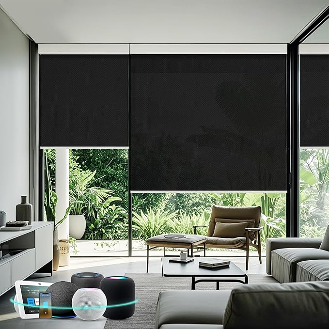 Aprilsmart Motorized Blinds with Remote,Light Filtering Motorized Roller Shades Work with Apple Homekit,Alexa,SmartThings,Google Home,Customize Blinds(Aventus Black-54)
