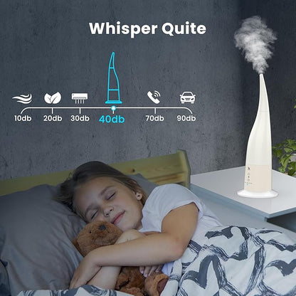 Cool Mist Humidifier, High Position Ultrasonic Humidifier for Bedroom & Large Room, 0.8-Gallon Tank, Quiet Cool Mist with 3-Speed Control, Touch & Remote, Auto Shutoff for Safety, Whisper Quiet, White