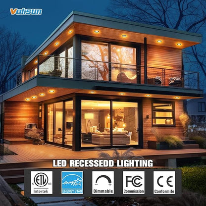 VOLISUN 24 Pack 4 inch Recessed Lighting, 5CCT LED Black Recessed Light, 2700K-5000K Selectable, Can-Killer, Dimmable Canless Wafer Downlight, LED Ceiling Light ETL Certificated