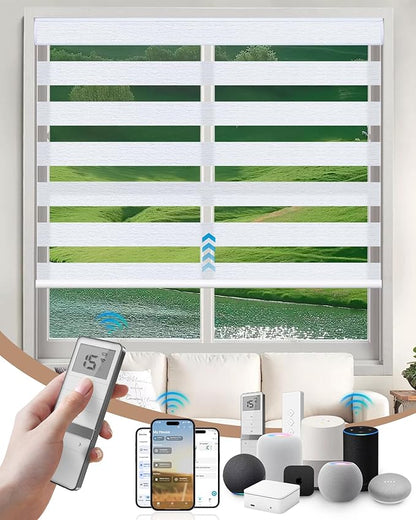 Kincmo Motorized Blinds with Remote, Motorized Zebra Shades Work with Apple Homekit,Alexa,Google Home, Customized Electric Blinds with Remote,App,Voice Control (70% Blackout Galaxy White)