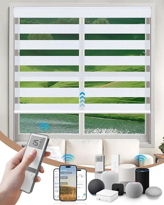 Kincmo Motorized Blinds with Remote, Motorized Zebra Shades Work with Apple Homekit,Alexa,Google Home, Customized Electric Blinds with Remote,App,Voice Control (70% Blackout Galaxy White)