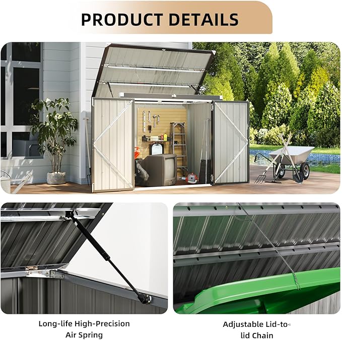 Outdoor Trash Can Storage Shed - Metal Waterproof Outdoor Garbage Can Organizer with Chain Lid, Ideal for Trash Bins, Toys, Garden Tools for Garden/Backyard/Patio