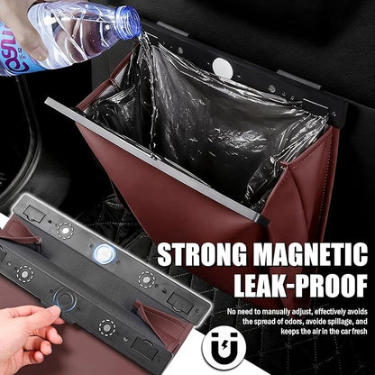 LED Car Trash Can Leak-Proof,Strong Magnetic Fast Closing Car Trash Bin as Cars Organizers and Storage,Cars Garbage Can with Automotive Trashs Bag for Backseat,Console,Door (Red)