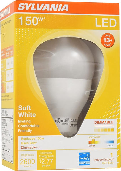 Sylvania A21 LED Light Bulb, 23W, 150W Equivalent, Dimmable, 2600 Lumens, 2700K, Soft White - 1 Pack (79714)