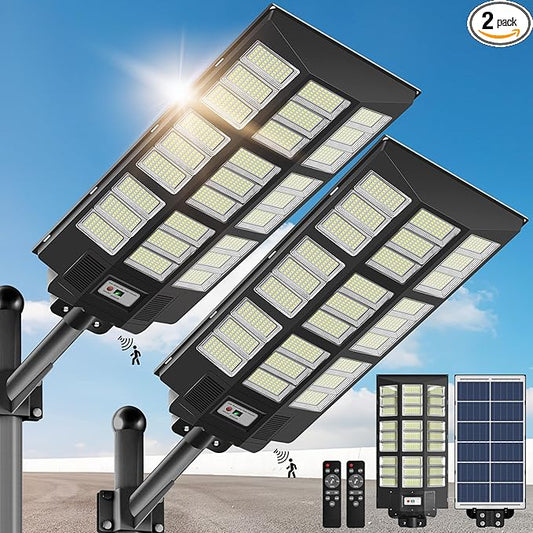 OKPRO 10000W Solar Street Lights Outdoor - Solar Lights Outdoor Waterproof Motion Sensor, Solar Parking Lot Lights Commercial Dusk to Dawn, LED Street Light Solar Powered for Outside, Yard(2 Pack)