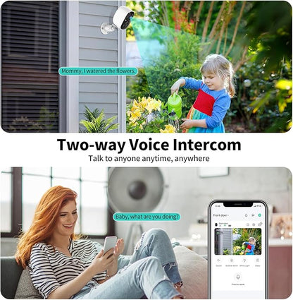 Wireless Security Cameras Outdoor/Indoor,2K UHD WiFi Smart Security Camera,Battery Powered,Motion Detection, 2-Way Audio,Color Night Vision,Weatherproof,Cloud/SD Storage for Home Security,4 pack