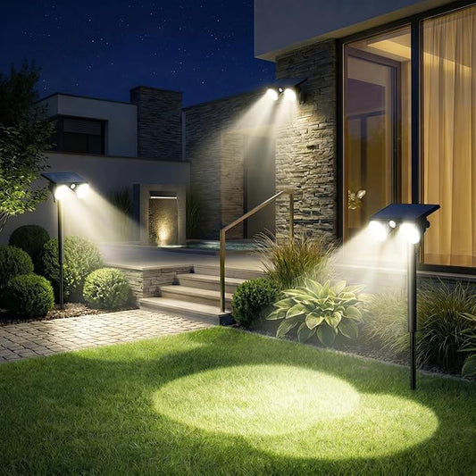Large Solar Spot Lights Outdoor Motion Sensor,2 Modes Waterproof Landscape Lighting for Yard Garden Pathway,2-in-1 Wall&Spot LED Lights with 360° Adjustable Dual Heads(Cool White)