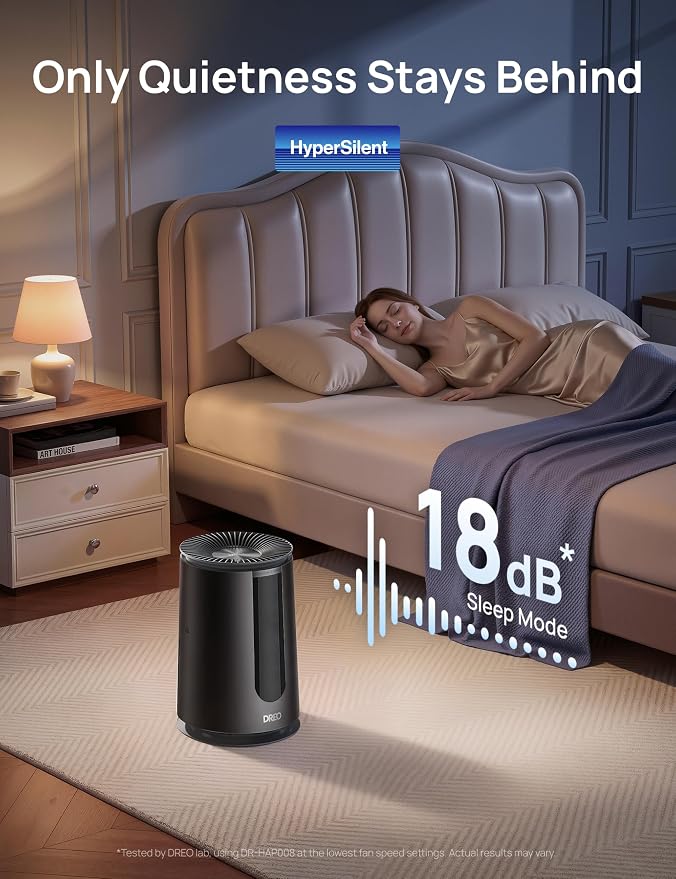 DREO Home Air Purifier 338, Bedroom HEPA Air Cleaner for Dorm Room, Pets, Smoke, Dust, Pollen,Odor with Scent Diffuser,PM2.5 Quality Monitor, 4 Fan Speeds & Auto/Turbo/18dB Quiet Sleep Mode, DR-HAP008