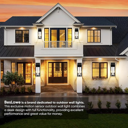 2-Pack Upgraded Motion Sensor Outdoor Wall Lights, 18” Large Dusk to Dawn Porch Lights Outdoor Wall Sconce Lantern, 3 Lighting Modes Exterior Lighting Fixtures, Black Outside Lights for House Garage