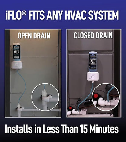 iFLO Smart Automated AC Drain Line HVAC Cleaning System (6 Month Supply) | Easy Installation, App-Controlled Air Conditioner Maintenance Kit for Drain Line & Drain Pan, Includes 36oz Cleaner Cartridge