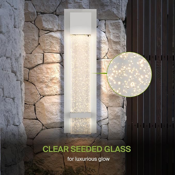 ASD LED 18" Bubble Glass Wall Light Fixture, Outdoor & Indoor Seeded Sconce | 3CCT, Waterproof, Dimmable, ETL Listed | 12W 500LM 3000-5000K 120V | Exterior Lantern, Porch Lighting | White, 4 Pack