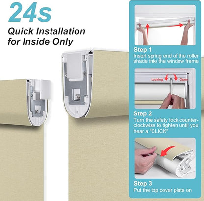 BERISSA Smart Motorized Blinds with Remote,No Drill Automatic Roller Blinds for Indoor Windows,Blackout Linen Fabric,Electric Shades for Windows Home Office,Beige,Custom Size