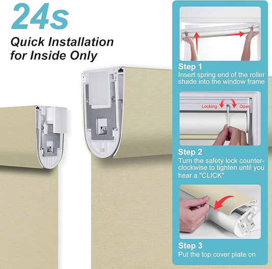 BERISSA Smart Motorized Blinds with Remote,No Drill Automatic Roller Blinds for Indoor Windows,Blackout Linen Fabric,Electric Shades for Windows Home Office,Beige,Custom Size