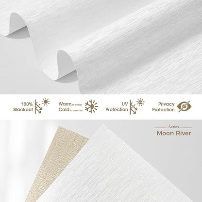 HeyBlinds Motorized Blinds with Remote, 100% Blackout Smart Blinds, Automatic Shades for Windows Compatible with Alexa Google and Homekit, Custom Size(Moon River-White BO)
