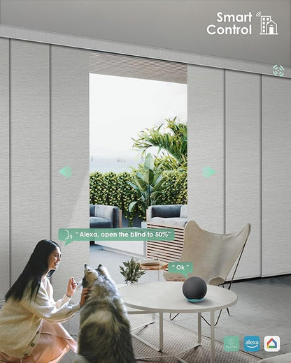 Yoolax Custom XL Smart Sliding Door Blinds, Motorized Sliding Panel Blinds Compatible with Alexa, Fabric Blackout Vertical Rechargeable Battery Shades for Glass Doors(Foggy Thread Gray)