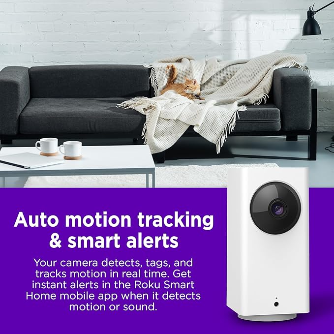Roku Indoor Camera 360° for Home Security - Security Camera with 1080p HD Color Night Vision, Works with Alexa & Google, Motion Detection & Tracking - Pan & Tilt - 90-Day Subscription Included