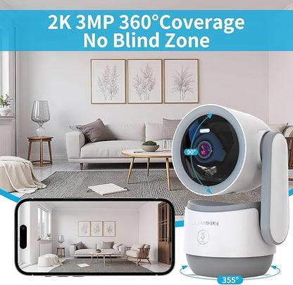 Indoor PTZ Camera with Privacy Mode, 2K 3MP Pan/Tilt Security Camera for Home, 32GB TF Card Included, No Subscription, Dual-Band 5G/2.4G WiFi, AI Motion Detection, Night Vision, 2-Way Audio,Siren