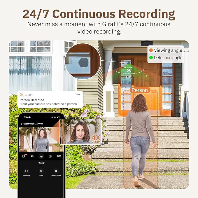 Girafit 5MP 3K Window Camera, 2.4GHz & 5GHz WiFi Indoor Security Camera for Home, ChroMax AI Color Night Vision, Person & Motion Detection, 24/7 Recording, Easy & Quick Install