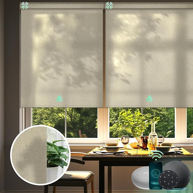 Yoolax Motorized Blinds with Remote, Light Filtering Smart Blinds Work with Alexa, Google, Automatic Roller Shades for Windows, Custom Electric Shades for Living Room Office (V - Haystack Yellow)