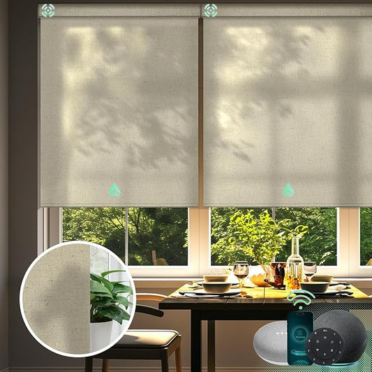 Yoolax Motorized Blinds with Remote, Light Filtering Smart Blinds Work with Alexa, Google, Automatic Roller Shades for Windows, Custom Electric Shades for Living Room Office (V - Haystack Yellow)