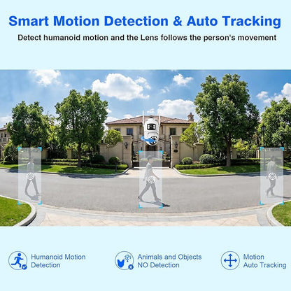 WiFi Security Camera 4MP, Dual Lens View, Pan Tilt Fixed, Indoor Outdoor, Humanoid Motion Detection, Auto Tracking, 2-Way Audio, IP66 Waterproof Spotlight Siren Alarm, Full Color Night Vision