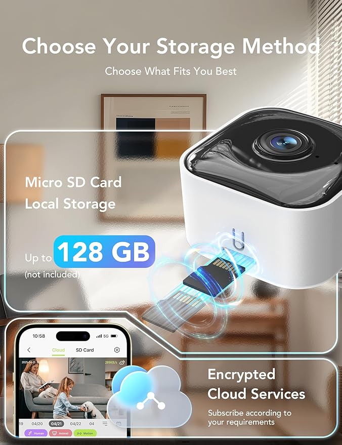 GNCC 2K Indoor Cameras for Home Security with Phone App, 2.4G/5G Mini Pet Cam w/Human/Motion/Sound Detection, Compatible with Alexa, Cloud Storage Subscription Required, Fixed View, Plug-in, 2 Pack