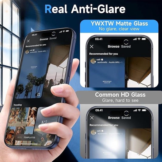 YWXTW 2 Pack Matte Glass Screen Protector for iPhone 17 Pro, 26° Anti-Spy iPhone 17 Pro Privacy Screen Protector Anti-Glare & Anti-Fingerprint Case Friendly Tempered Glass Film, Bubble Free