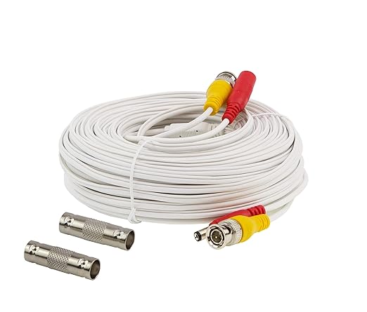 100ft Pre-Made All-in-One BNC Video and Power Cable with Connector for Surveillance CCTV Security Camera Video System - White