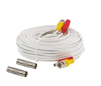 100ft Pre-Made All-in-One BNC Video and Power Cable with Connector for Surveillance CCTV Security Camera Video System - White