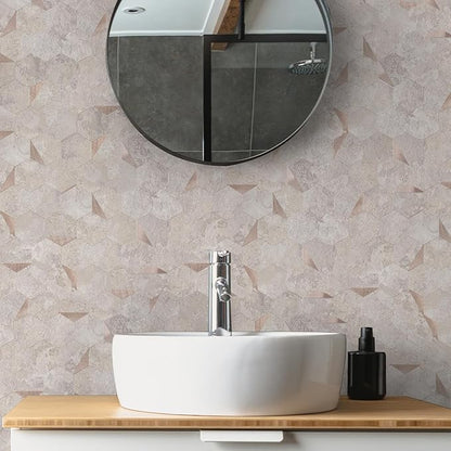 10-Sheet Hexagonal Peel and Stick Backsplash, Seamless Design Beige Stone Kitchen Backsplash Wall Tiles, Stone Surface Waterproof Stick on Tile for Bathroom, RV, Fireplace
