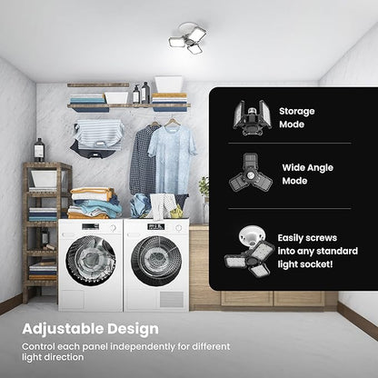 Feit Electric LED Garage Light, Multiple Adjustable Panels, E26 Base, Ideal for Garage, Workshop, Shed, 25,000-Hour Lifetime