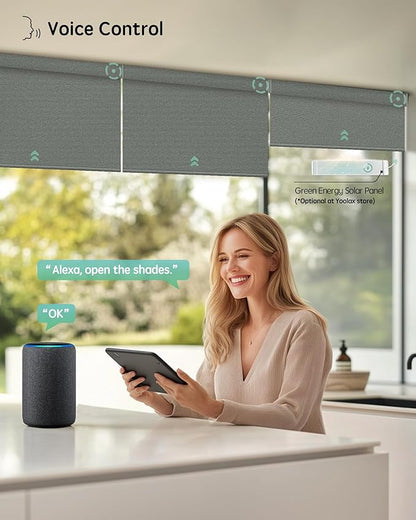 Yoolax Motorized Blinds with Remote, Designer Smart Blinds Work with Alexa, Google, Apple Homekit, 100% Blackout Motorized Shades Custom Electric Shades Voice Control (V-Pigeon Gray)