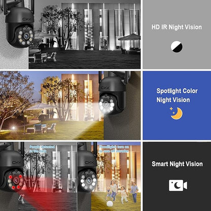 CKK [3K Security Camera Outdoor] Color Night Vision, Wireless PTZ Cameras for Home Auto Tracking, IP66 2-Way Audio,3K WiFi Camera for Indside/Outside Security,Human Detection, 360° View,C102