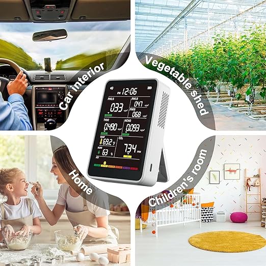 Professional Indoor Air Quality Monitor with AQI Alerts, Portable Real-Time Detector for Home, Car, Plants & Pets (Oyster White)