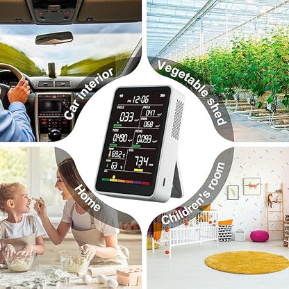 Professional Indoor Air Quality Monitor with AQI Alerts, Portable Real-Time Detector for Home, Car, Plants & Pets (Oyster White)